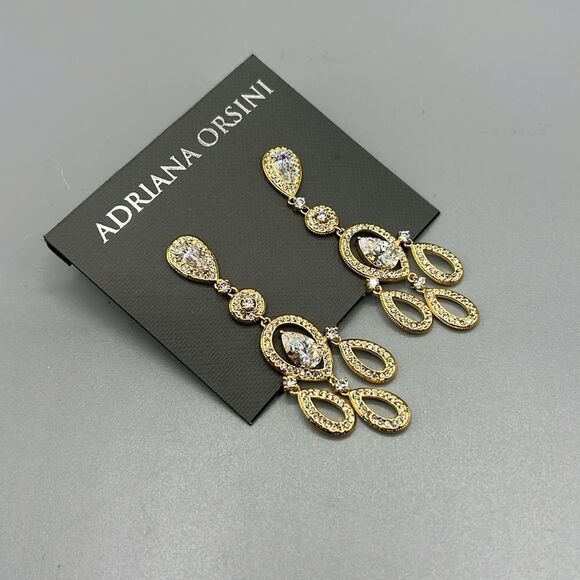 Adriana Orsini Feliz 18K Gold/Sterling Silver Cubic Zirconia  Adriana Orsini Crystal Pavé Chandelier Gold-Tone Earrings New